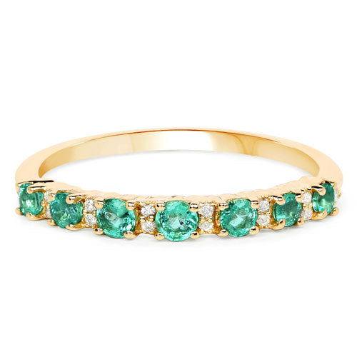 0.41 Carat Genuine Zambian Emerald and White Diamond 14K Yellow Gold Ring