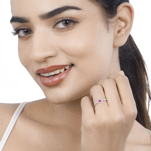0.40 Carat Genuine Ruby and White Diamond 14K White Gold Ring