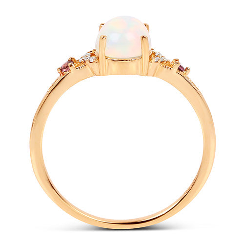 0.57 Carat Genuine Opal Ethiopian, Pink Tourmaline & White Diamond 14K Yellow Gold Ring