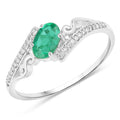 0.51 Carat Genuine Zambian Emerald and White Diamond 14K White Gold Ring