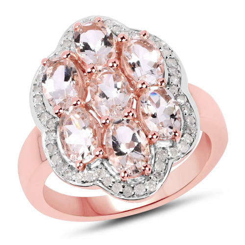 3.06 Carat Genuine Morganite and White Diamond .925 Sterling Silver Ring
