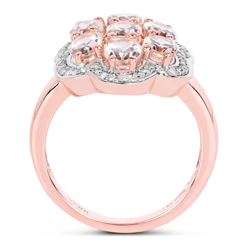 3.06 Carat Genuine Morganite and White Diamond .925 Sterling Silver Ring