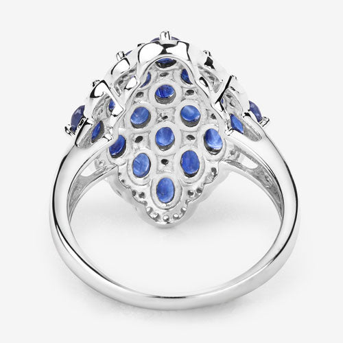 3.48 Carat Genuine Blue Sapphire and White Zircon .925 Sterling Silver Ring