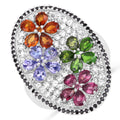5.01 Carat Genuine Multi Stones .925 Sterling Silver Ring