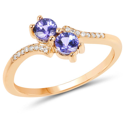 0.51 Carat Genuine Tanzanite and White Diamond 14K Yellow Gold Ring
