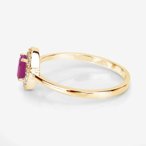 0.33 Carat Genuine Ruby and White Diamond 14K Yellow Gold Ring