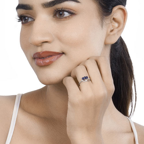 0.65 Carat Genuine Blue Sapphire and White Diamond 14K White Gold Ring
