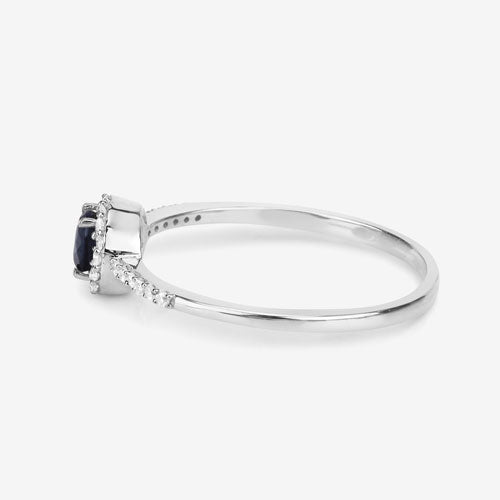 0.38 Carat Genuine Blue Sapphire and White Diamond 14K White Gold Ring