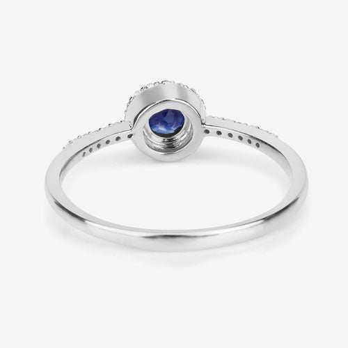 0.38 Carat Genuine Blue Sapphire and White Diamond 14K White Gold Ring