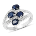 1.61 Carat Genuine Blue Sapphire and White Diamond .925 Sterling Silver Ring
