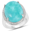 15.09 Carat Genuine Amazanite And White Topaz .925 Sterling Silver Ring