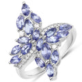 1.73 Carat Genuine Tanzanite and White Zircon .925 Sterling Silver Ring
