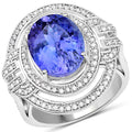 14K White Gold 6.83 Carat Genuine Tanzanite and White Diamond Ring