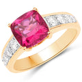 2.70 Carat Genuine Rubellite and White Diamond 14K Yellow Gold Ring