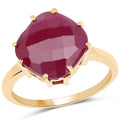 14K Yellow Gold Plated 8.95 Carat Glass Filled Ruby .925 Sterling Silver Ring