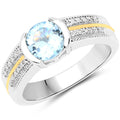 1.37 Carat Genuine Aquamarine and White Diamond 14K Yellow Gold with .925 Sterling Silver Ring