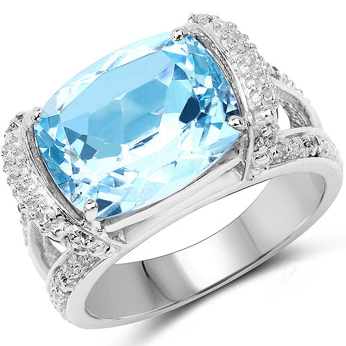 4.78 Carat Genuine Blue Topaz and White Topaz .925 Sterling Silver Ring
