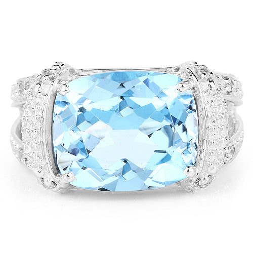 4.78 Carat Genuine Blue Topaz and White Topaz .925 Sterling Silver Ring