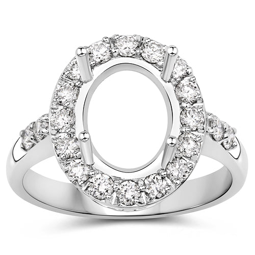 0.60 Carat Genuine White Diamond 14K White Gold Semi Mount Ring - holds 10x8mm Oval Gemstone