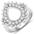 0.89 Carat Genuine White Diamond 14K White Gold Semi Mount Ring - holds 11x9mm Pear Gemstone