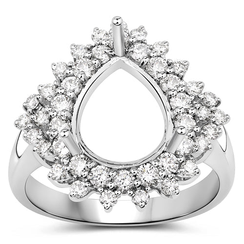 0.89 Carat Genuine White Diamond 14K White Gold Semi Mount Ring - holds 11x9mm Pear Gemstone