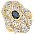 1.54 Carat Genuine Blue Sapphire and White Diamond .925 Sterling Silver Ring