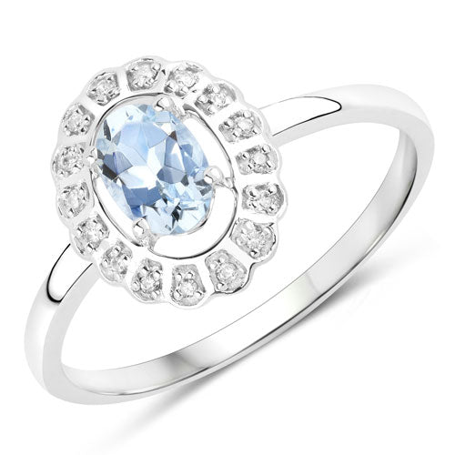 0.44 Carat Genuine Aquamarine and White Diamond 14K White Gold Ring