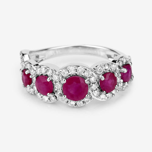 1.99 Carat Genuine Ruby and White Diamond 14K White Gold Ring