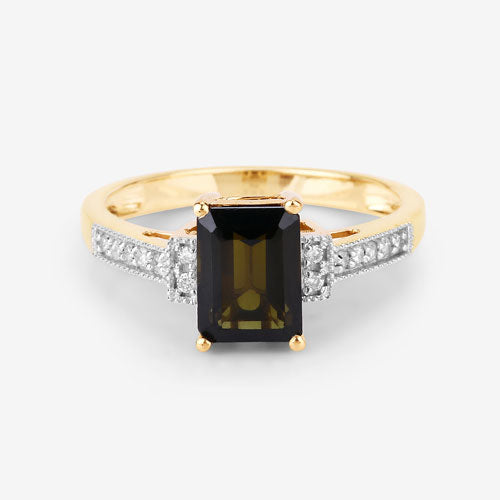 1.73 Carat Genuine Green Tourmaline and White Diamond 14K Yellow Gold Ring