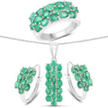 7.80 Carat Genuine Zambian Emerald .925 Sterling Silver 3 Piece Jewelry Set (Ring, Earrings, and Pendant w/ Chain)