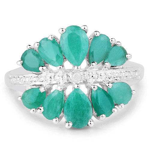 2.21 Carat Genuine Emerald and White Diamond .925 Sterling Silver Ring