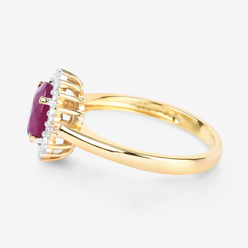 1.64 Carat Genuine Ruby and White Diamond 14K Yellow Gold Ring