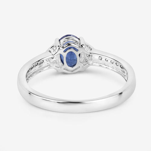1.05 Carat Genuine Blue Sapphire and White Diamond 10K White Gold Ring