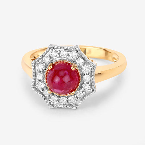 2.01 Carat Genuine Ruby and White Diamond 14K Yellow Gold Ring