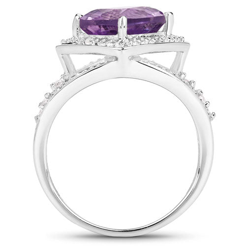 2.82 Carat Genuine Amethyst and White Topaz .925 Sterling Silver Ring