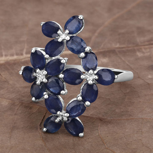 3.40 Carat Genuine Blue Sapphire .925 Sterling Silver Ring