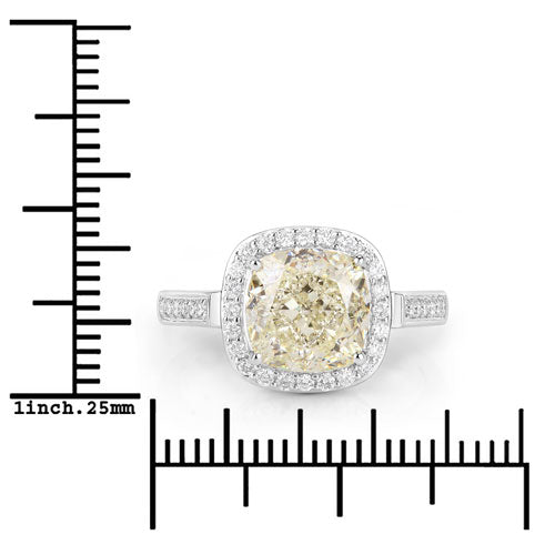 IGI Certified 4.02 Carat Genuine Light Yellow Diamond Center and 0.36cttw White Diamond 18K White Gold Ring (4.38cttw)