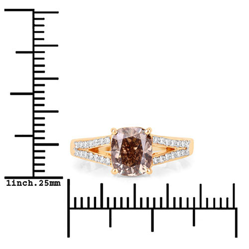 IGI Certified 2.02 Carat Genuine Brown Diamond Center and 0.22cttw White Diamond 18K Yellow Gold Ring (2.24cttw)