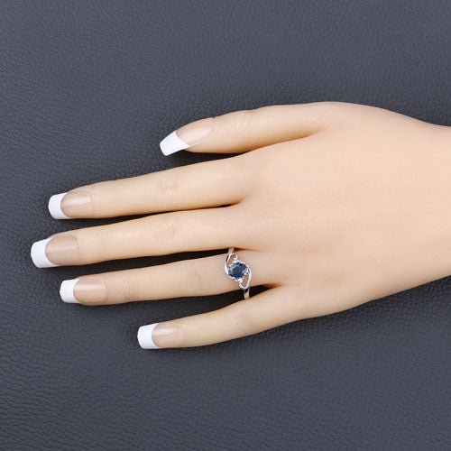 0.98 Carat Genuine Blue Sapphire and White Diamond 10K White Gold Ring