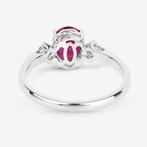 1.22 Carat Genuine Ruby and White Diamond 14K White Gold Ring