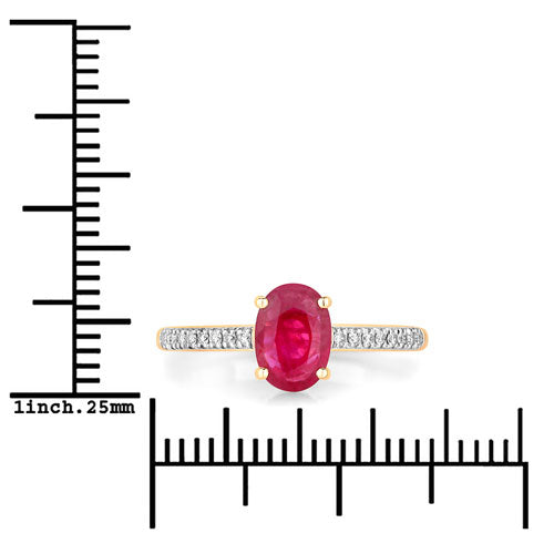1.43 Carat Genuine Ruby and White Diamond 14K Yellow Gold Ring