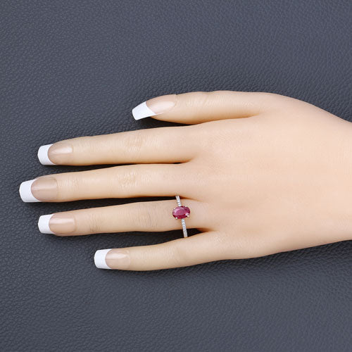 1.43 Carat Genuine Ruby and White Diamond 14K Yellow Gold Ring