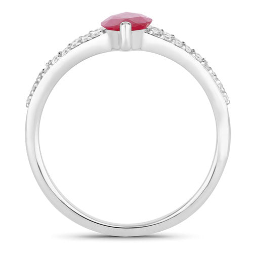 1.58 Carat Genuine Ruby and White Diamond 14K White Gold Ring