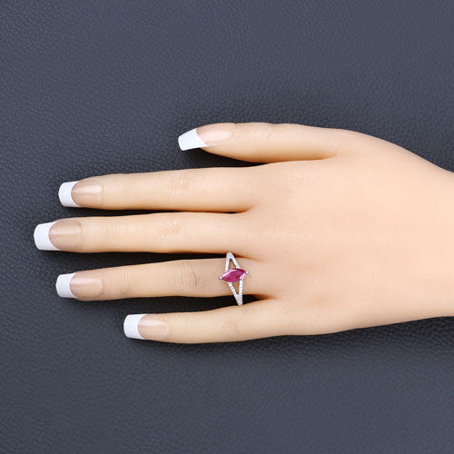 1.58 Carat Genuine Ruby and White Diamond 14K White Gold Ring