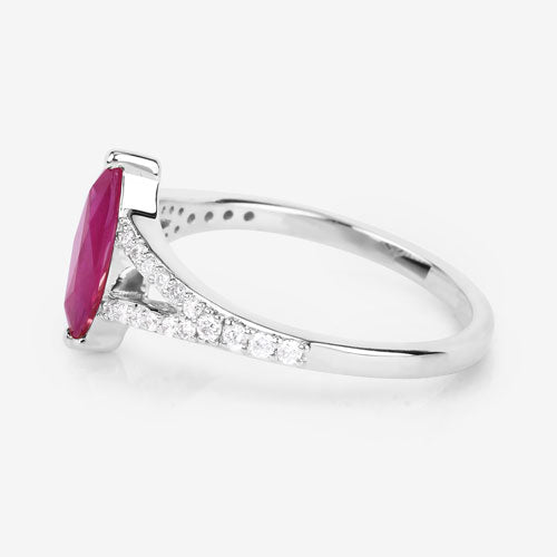 1.58 Carat Genuine Ruby and White Diamond 14K White Gold Ring
