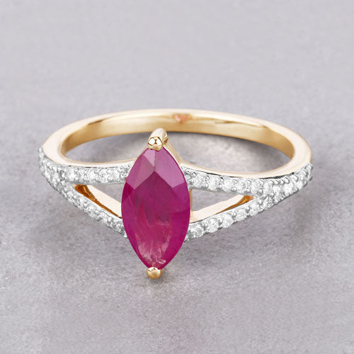 1.58 Carat Genuine Ruby and White Diamond 14K Yellow Gold Ring