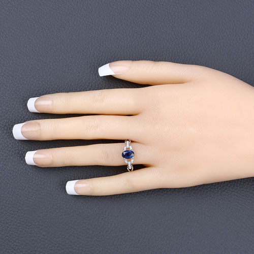 1.12 Carat Genuine Blue Sapphire and White Diamond 14K White Gold Ring
