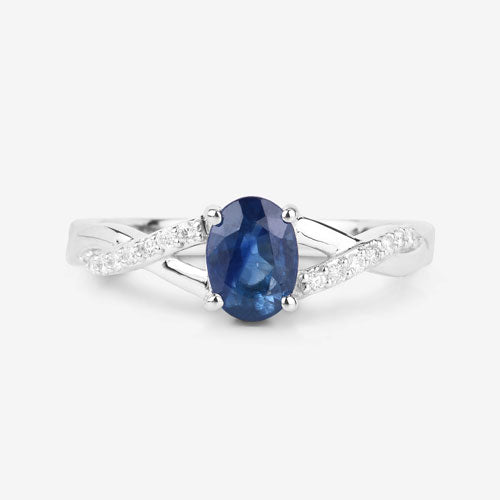 1.04 Carat Genuine Blue Sapphire and White Diamond 14K White Gold Ring