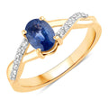 1.04 Carat Genuine Blue Sapphire and White Diamond 14K Yellow Gold Ring