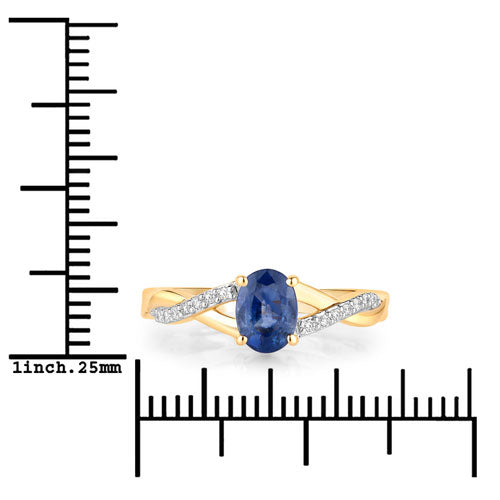 1.04 Carat Genuine Blue Sapphire and White Diamond 14K Yellow Gold Ring